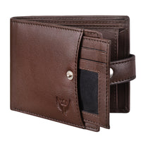 Lorenz Bi-Fold Dark Brown RFID Blocking Leather Wallet for Men with External Card Holder & Coin Pocket Feature