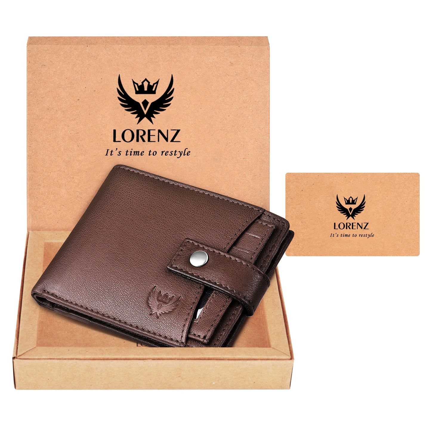 Lorenz Bi-Fold Dark Brown RFID Blocking Leather Wallet for Men with External Card Holder & Coin Pocket Feature